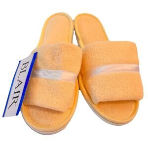NOS Vtg Fluff Scuff Terrycloth Slippers Rubber Sole Yellow Sz Med Blair